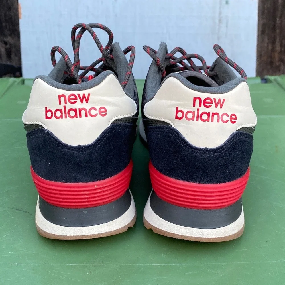 Damaged New Balance 574 Mens 10.5 Green Red Suede Sneakers ML574JHR Gum Sole